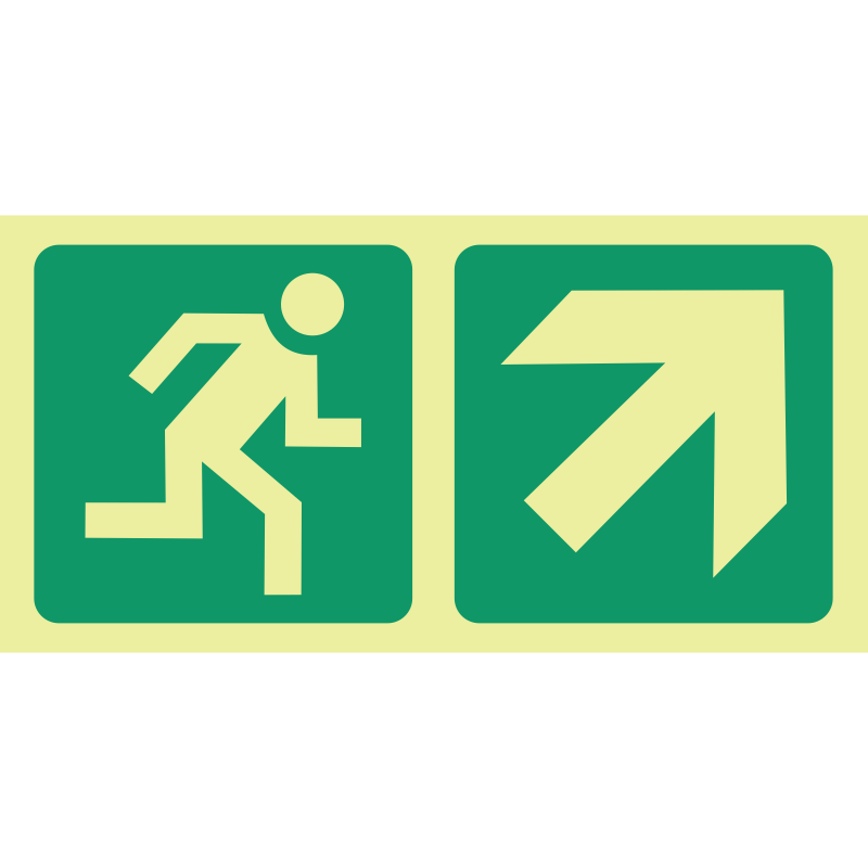 E11 - SABS Photoluminescent running man, arrow diagonal up right safety sign