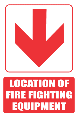 FB1EB - Red Arrow - Location Of Fire Fighting Equipment Below Explanatory Safety Sign