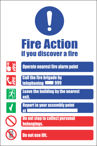 FR30 - Fire Action  Safety Sign VII