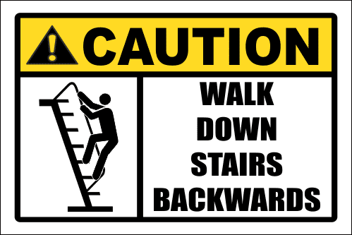 LD39 - Caution Walk Down Backwards Sign