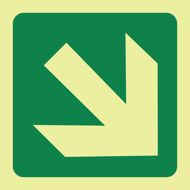 E31 - SABS Diagonal arrow down right photoluminescent safety sign