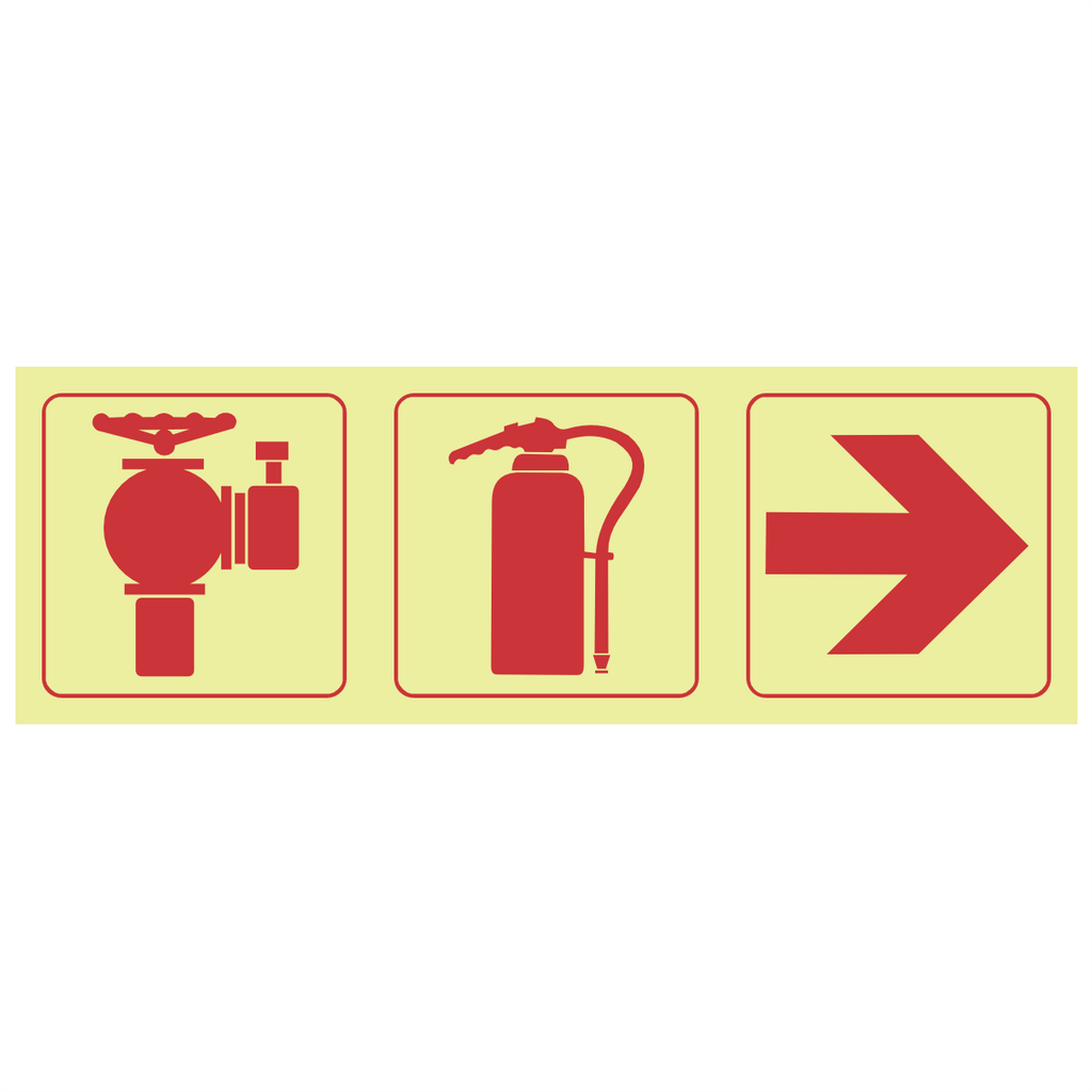 F12 - SABS Fire hydrant, fire extinguisher, arrow right photoluminescent safety sign