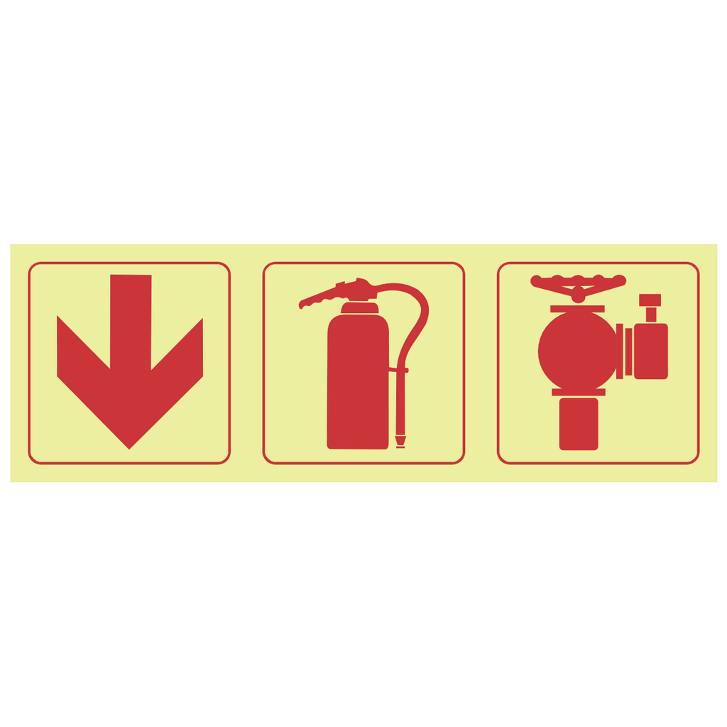 F10 - SABS Arrow down, fire extinguisher, fire hydrant photoluminescent ...