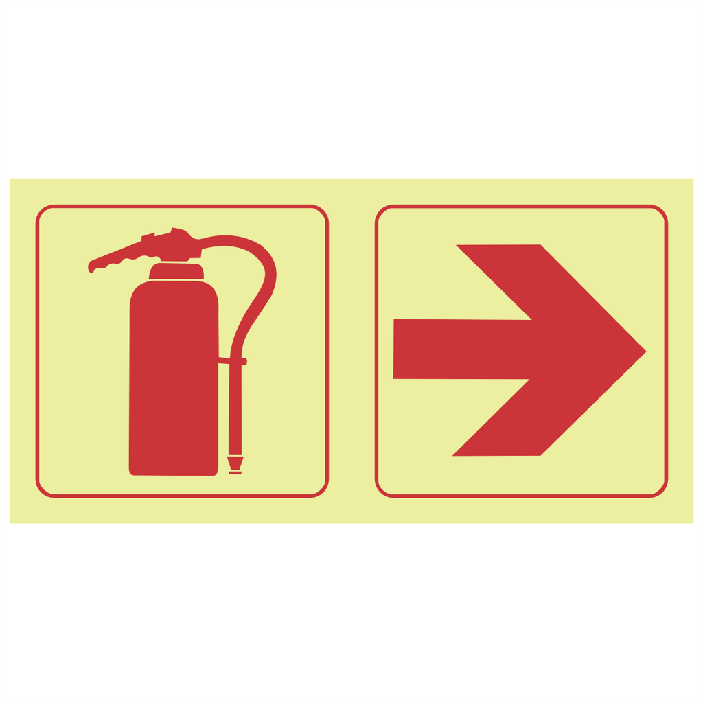 F19 SABS Fire extinguisher, arrow right photoluminescent safety sign
