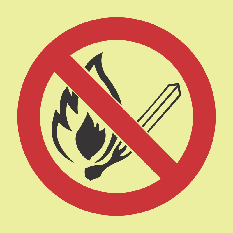 F26 - SABS No open flames photoluminescent safety sign | Safety Signs ...