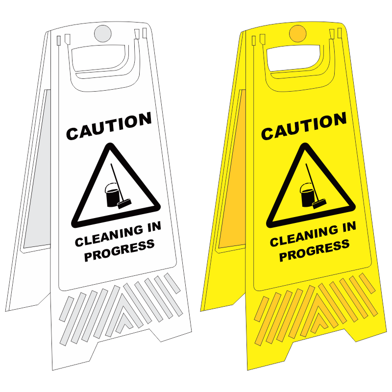 FS2 Cleaning in progress aframe floor stand yellow Safety Signs