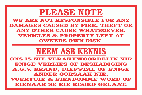 DI14 - No Responsibility Sign | Safety Signs & Equipment