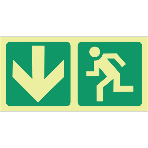 E3 - SABS Photoluminescent arrow down, running man safety sign | Safety ...