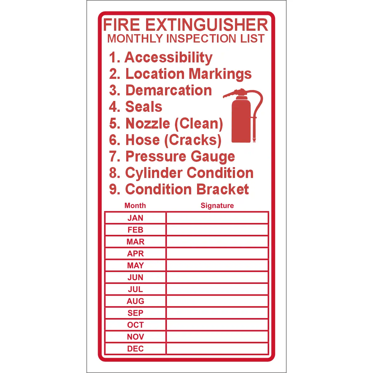 C FR22 Fire Extinguisher Checklist Safety Sign sticker 90x170mm Safety Signs Equipment