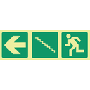E19 - SABS Photoluminescent arrow left,  stairs up, running man safety sign