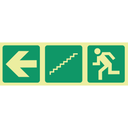 E17 - SABS Photoluminescent arrow left, stairs down, running man safety sign