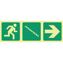 E16 - SABS Photoluminescent running man, stairs down, arrow right safety sign