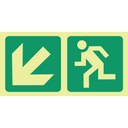 E14 - SABS Photoluminescent arrow diagonal down left, running man safety sign